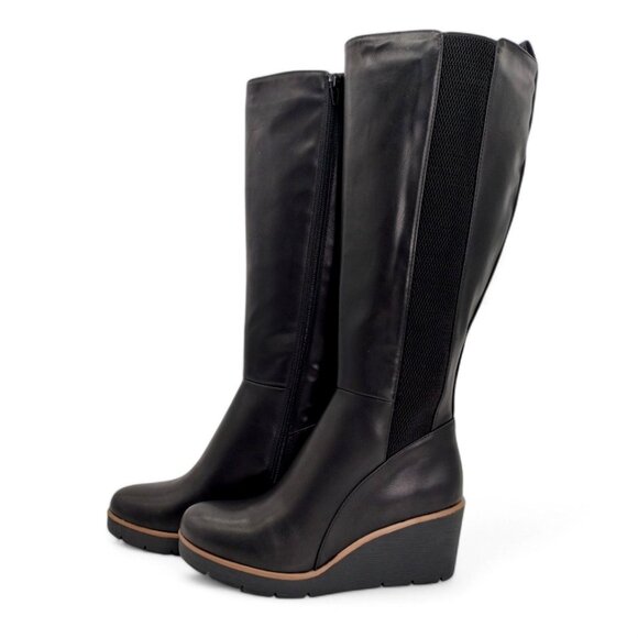 Soul Naturalizer Women's Size 7W Black Adrian Wide Calf Knee High Wedge Boots - Picture 4 of 12
